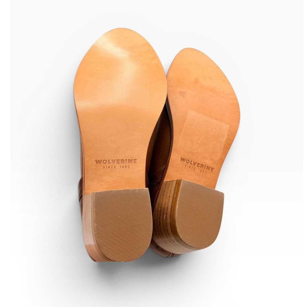 Wolverine 1883 Delaney Leather Ankle Boots 7 Boho Tan Cutout Block Heel Booties - Picture 5 of 7